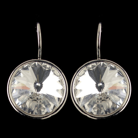 Silver Clear Swarovski Crystal Element Large Round Leverback Bridal Wedding Earrings 9603