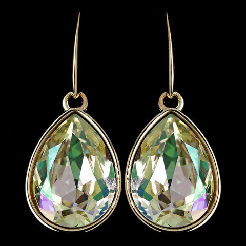 Gold Luminous Green Swarovski Crystal Element Large Teardrop Hook Bridal Wedding Earrings 9604