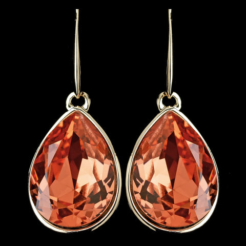 Gold Padparadscha Swarovski Crystal Element Large Teardrop Hook Bridal Wedding Earrings 9604