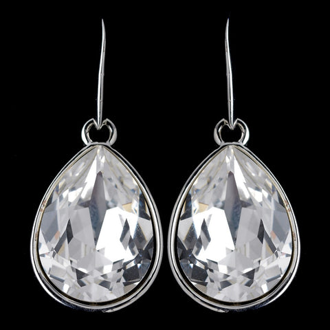 Silver Crystal Clear Swarovski Crystal Element Large Teardrop Hook Bridal Wedding Earrings 9604