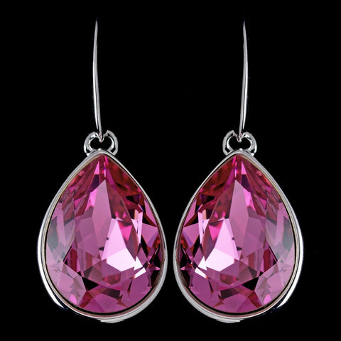 Silver Rose Swarovski Crystal Element Large Teardrop Hook Bridal Wedding Earrings 9604