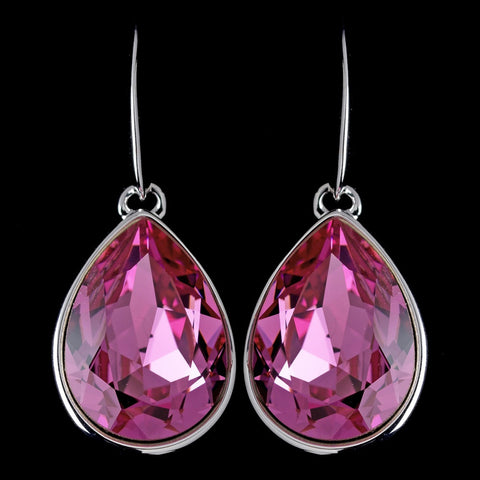 Silver Rose Swarovski Crystal Element Large Teardrop Hook Bridal Wedding Earrings 9604