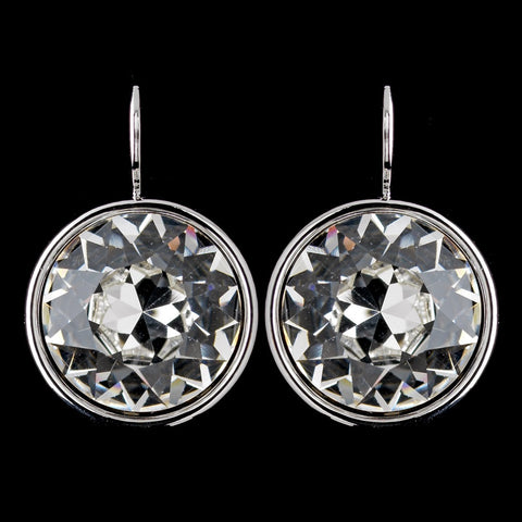 Silver Crystal Clear Jumbo Solitaire Round Swarovski Crystal Leverback Bridal Wedding Earrings 9600