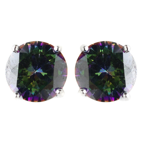 9mm Sterling Silver Round Jet AB CZ Crystal Stud Bridal Wedding Earrings