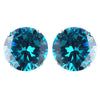 9mm Sterling Silver Round Aqua CZ Crystal Stud Bridal Wedding Earrings