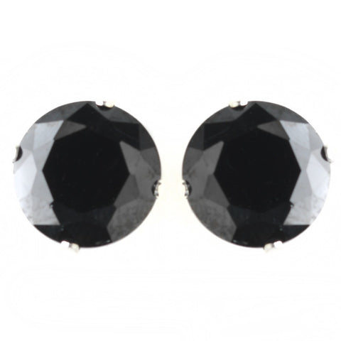 9mm Sterling Silver Round Black CZ Crystal Stud Bridal Wedding Earrings