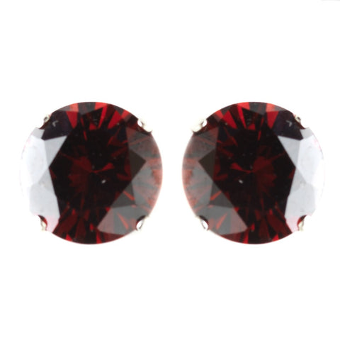 9mm Sterling Silver Round Burgundy CZ Crystal Stud Bridal Wedding Earrings