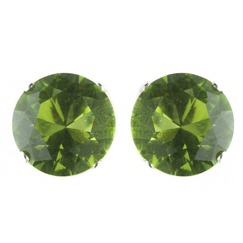 9mm Sterling Silver Round Peridot CZ Crystal Stud Bridal Wedding Earrings
