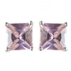 7mm Sterling Silver Princess Pink CZ Crystal Stud Bridal Wedding Earrings