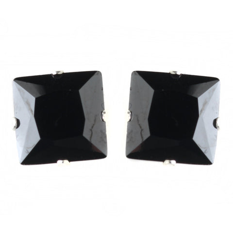 8mm Sterling Silver Princess Black CZ Crystal Stud Bridal Wedding Earrings