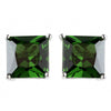 8mm Sterling Silver Princess Emerald CZ Crystal Stud Bridal Wedding Earrings