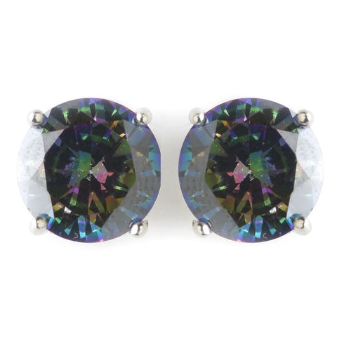 8mm Sterling Silver Round Jet AB CZ Crystal Stud Bridal Wedding Earrings