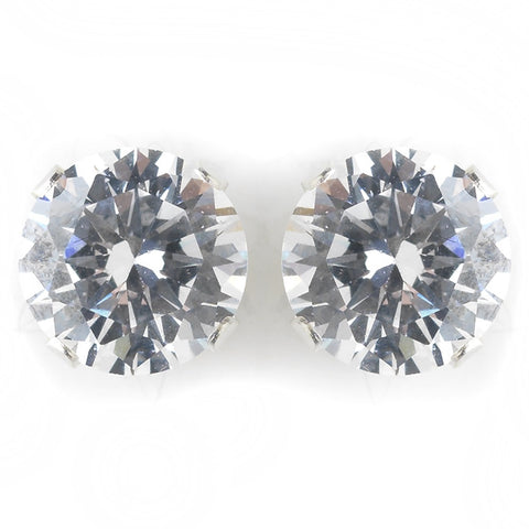 7mm Sterling Silver Round Clear CZ Crystal Stud Bridal Wedding Earrings