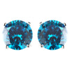 7mm Sterling Silver Round Turquoise CZ Crystal Stud Bridal Wedding Earrings