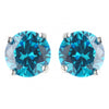 8mm Sterling Silver Round Aqua CZ Crystal Stud Bridal Wedding Earrings