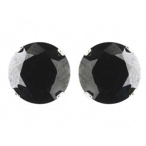 8mm Sterling Silver Round Black CZ Crystal Stud Bridal Wedding Earrings