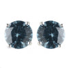 8mm Sterling Silver Round Denim Blue CZ Crystal Stud Bridal Wedding Earrings