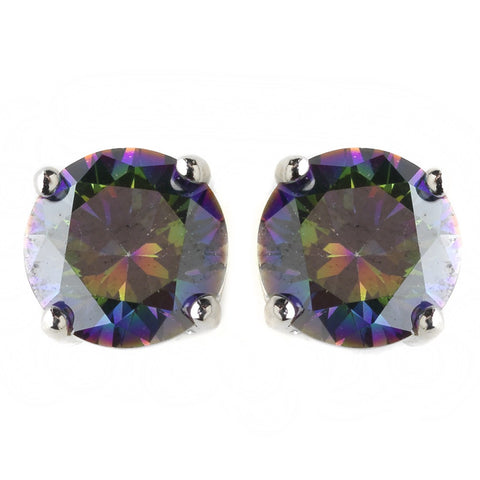 8mm Sterling Silver Round Jet AB CZ Crystal Stud Bridal Wedding Earrings