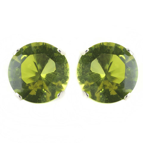 8mm Sterling Silver Round Peridot AB CZ Crystal Stud Bridal Wedding Earrings