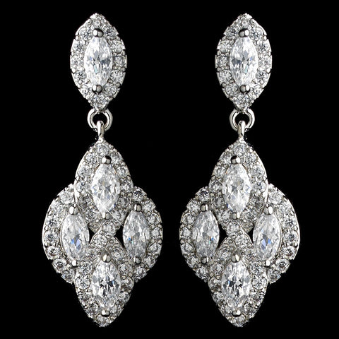 Rhodium Clear CZ Crystal Pear Drop Bridal Wedding Earrings 9619