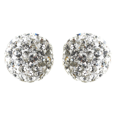 9mm Sterling Silver White Crystal Ball Stud Bridal Wedding Earrings