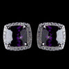 11mm Sterling Silver Princess Amethyst CZ Crystal Stud Bridal Wedding Earrings