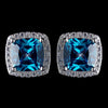 11mm Sterling Silver Princess Aqua CZ Crystal Stud Bridal Wedding Earrings
