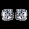 11mm Sterling Silver Princess Clear CZ Crystal Stud Bridal Wedding Earrings