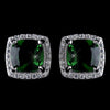 11mm Sterling Silver Princess Emerald CZ Crystal Stud Bridal Wedding Earrings