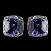 11mm Sterling Silver Princess Tanzanite CZ Crystal Stud Bridal Wedding Earrings