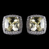 11mm Sterling Silver Princess Light Yellow Topaz CZ Crystal Stud Bridal Wedding Earrings