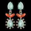 Gold Mint & Coral Rhinestone Dangle Bridal Wedding Earrings 9624