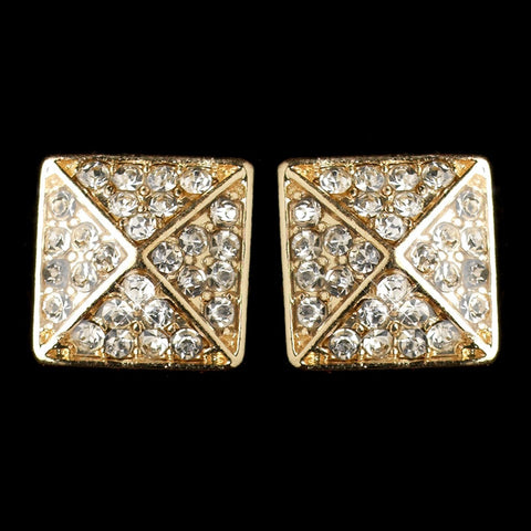 Gold Clear Rhinestone Egyptian Inspired Square Bridal Wedding Earrings 9625