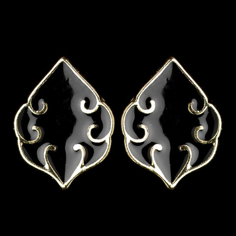 Gold Black Simple Enameled Bridal Wedding Earrings 9626