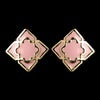 Gold Light Pink Simple Enameled Square Bridal Wedding Earrings 9627