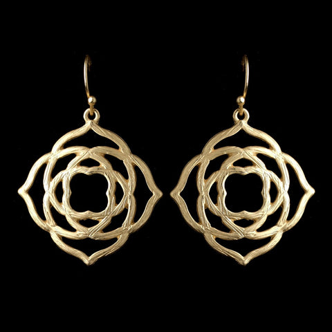 Light Gold Matte Dangle Floral Artistic Bridal Wedding Earrings 9629