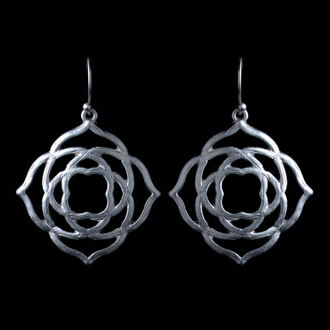 Silver Matte Flower Drop Bridal Wedding Earrings 9629