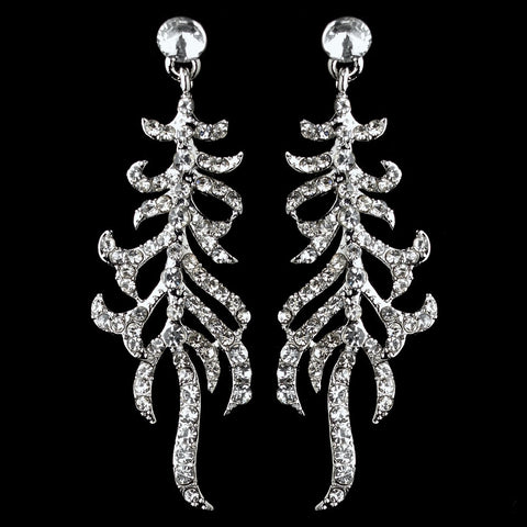 Silver Clear Rhinestone Dangle Vine Bridal Wedding Earrings 9644