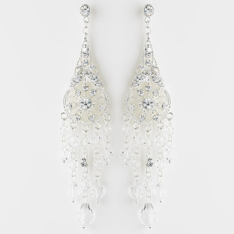 Silver Clear Crystal & Rhinestone Chandelier Bridal Wedding Earrings 9681