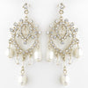 Gold Freshwater Pearl & Swarovski Crystal Bead Dangle Chandelier Bridal Wedding Earrings 9683
