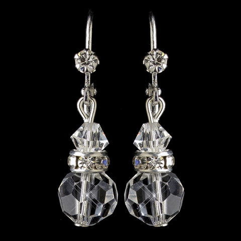 Silver Clear Swarovski Crystal Bead & Rondelle Dangle Leverback Bridal Wedding Earrings 9712