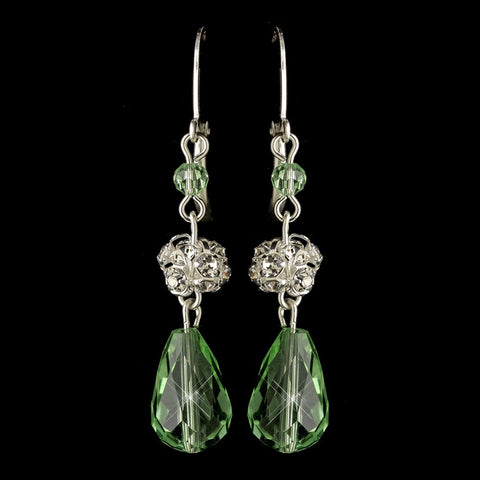 Silver Green Rondelle & Clear Rhinestone Leverback Drop Bridal Wedding Earrings 9714