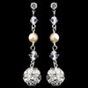 Silver Ivory Pearl & Rhinestone Dangle Ball Bridal Wedding Earrings 9716