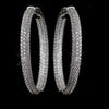 Rhodium Clear 3 Row CZ Crystal Pave Hoop Bridal Wedding Earrings
