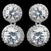 Rhodium Clear Double Pave Round CZ Drop Bridal Wedding Earrings 9730