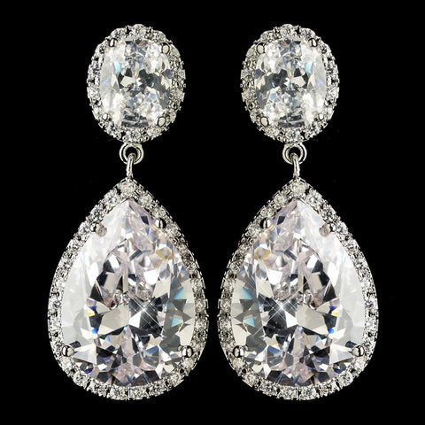 Rhodium Clear Large Teardrop CZ Crystal Drop Bridal Wedding Earrings 9737