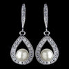 Rhodium CZ Crystal Teardrop & Diamond White Pearl Accent Drop Bridal Wedding Earrings 9745