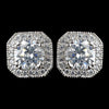 Rhodium Clear Cushion CZ Cut Pave Stud Bridal Wedding Earrings