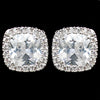 Rhodium Clear Cushion CZ Stud Bridal Wedding Earrings 9794