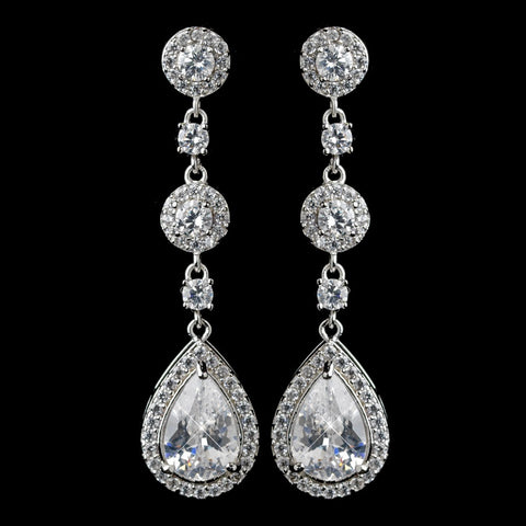 Rhodium Clear CZ Teardrop Dangle Bridal Wedding Earrings